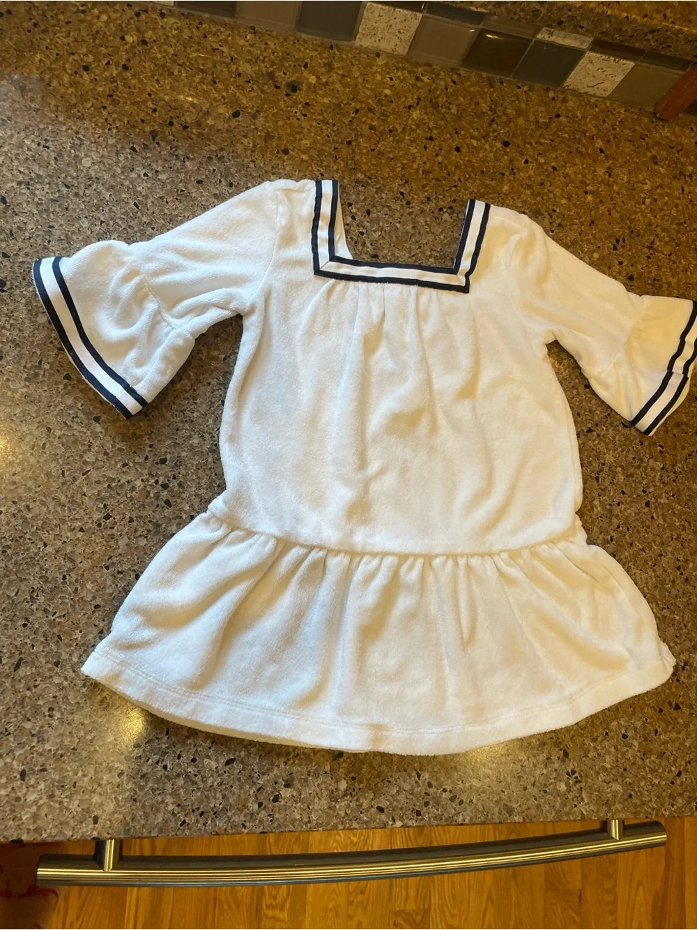 Janie and Jack White Terry Swim Coverup with Navy Trim